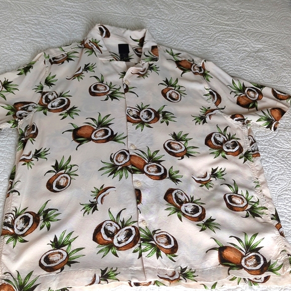 H&M Tropical Coconut Print Mens Button Shirt Size L - Picture 4 of 6